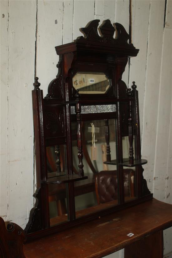 Late Victorian carved and incised mahogany overmantel mirror